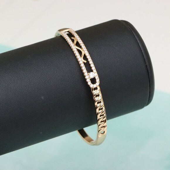 Rose Gold Plated Bangle with Dual Row Crystal Detailing, XPBL0480 - Picture 9 of 11